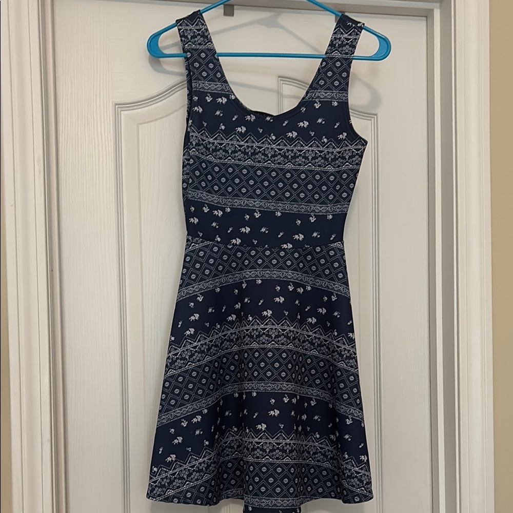 Derek Heart Blue and White Sleeveless Fit and Flare Dress